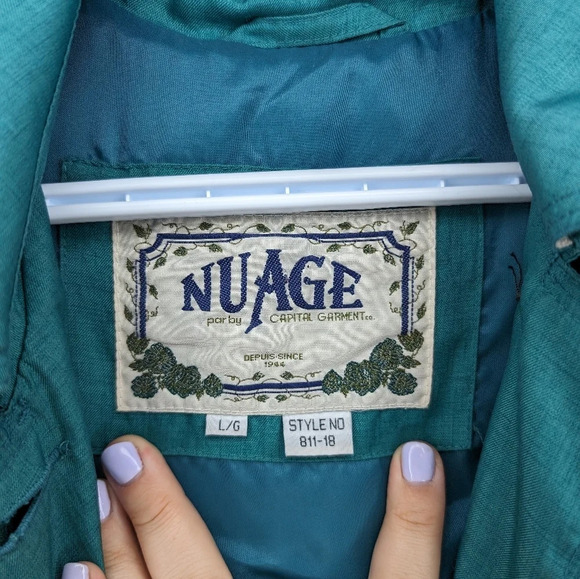 Nuage Vintage Teal Green Cream Hooded Wind  Breaker Coat Jacket Women Large - Picture 3 of 11